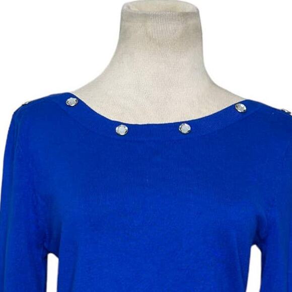 Cable & Gauge blue long sleeves embellished neck sweater size Small - Picture 5 of 11